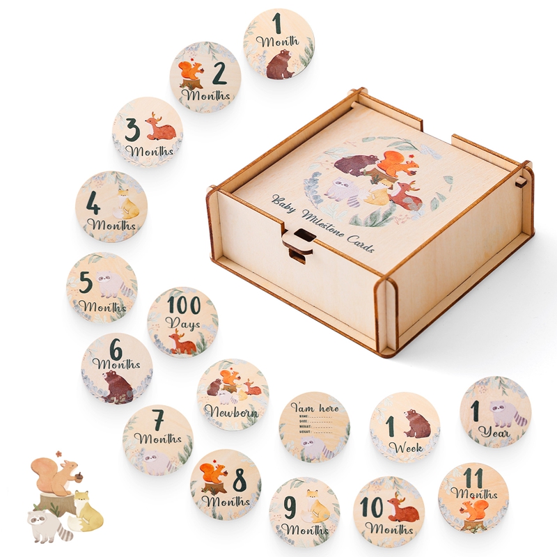 Milestone Card Set - Kartu kayu untuk pertumbuhan bayi baru