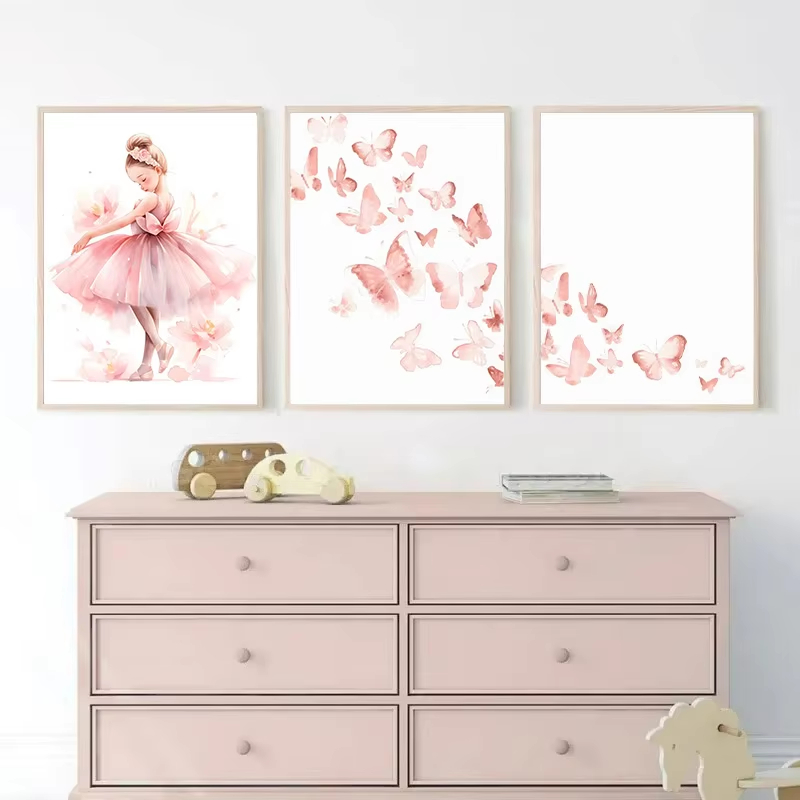 Baby Unicorn Nursery - Poster Kupu-kupu Unicorn Gadis Balerina Merah