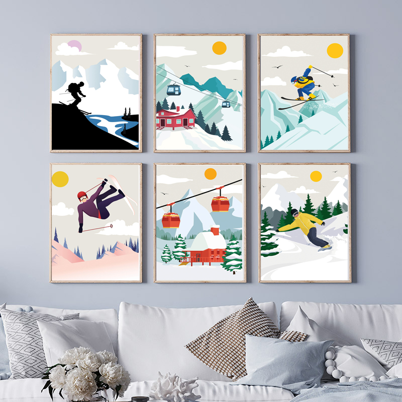 Baby Nursery Mountain Theme - Seni Dinding Kanvas Gunung Bersalju Minimalis
