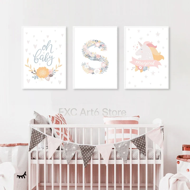 Baby Unicorn Nursery - 1 Buah Poster dan Cetakan Kanvas
