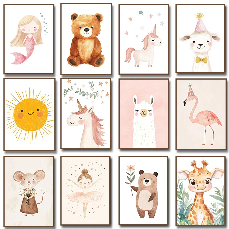 Baby Unicorn Nursery - Ilustrasi Kanvas Lukisan Poster Cetak Balerina