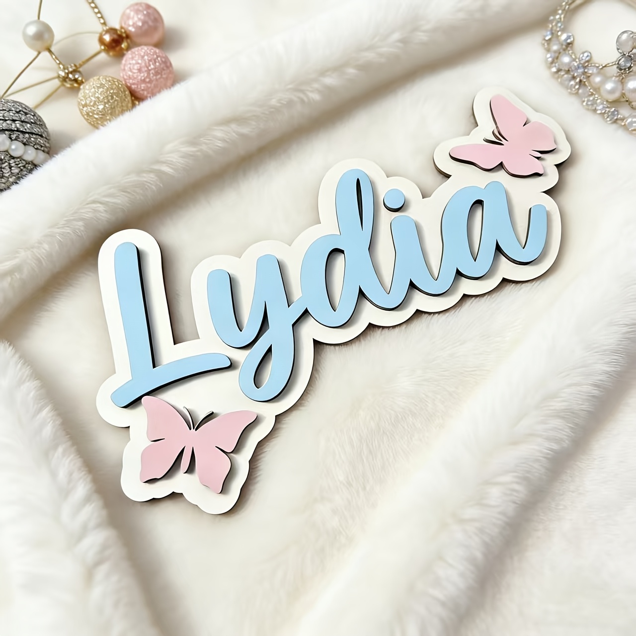 Baby Nursery Name - Tanda Kamar Nama Kupu-kupu Biru &