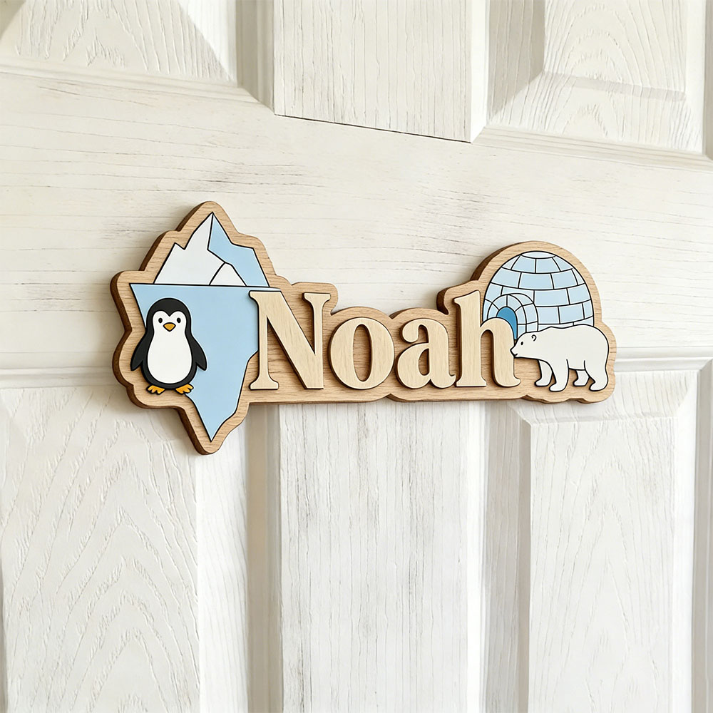 Baby Nursery Name - Papan Nama Kustom Penguin Arktik &