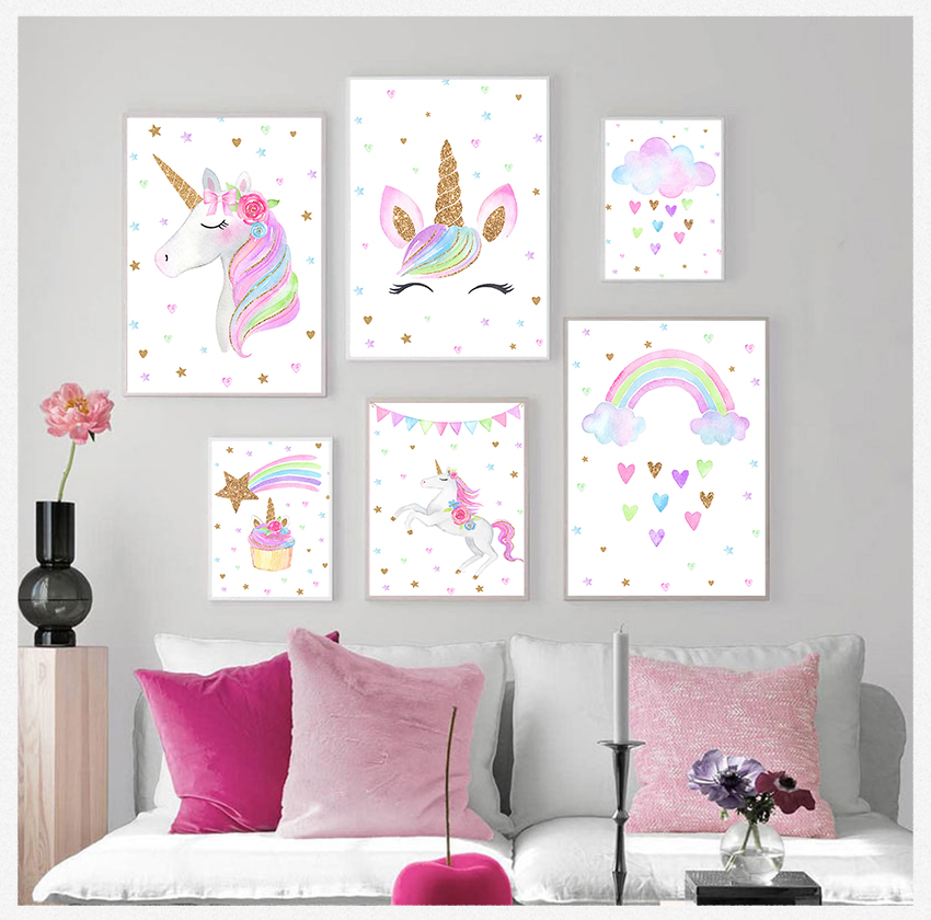 Baby Unicorn Nursery - Lukisan Kanvas Lucu Gambar Dekorasi Nordik