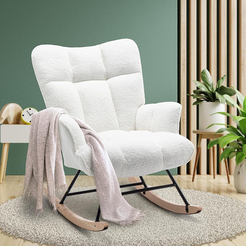 Rocking Chair Nursery - Kursi Goyang Bayi Berlapis Kain Teddy,