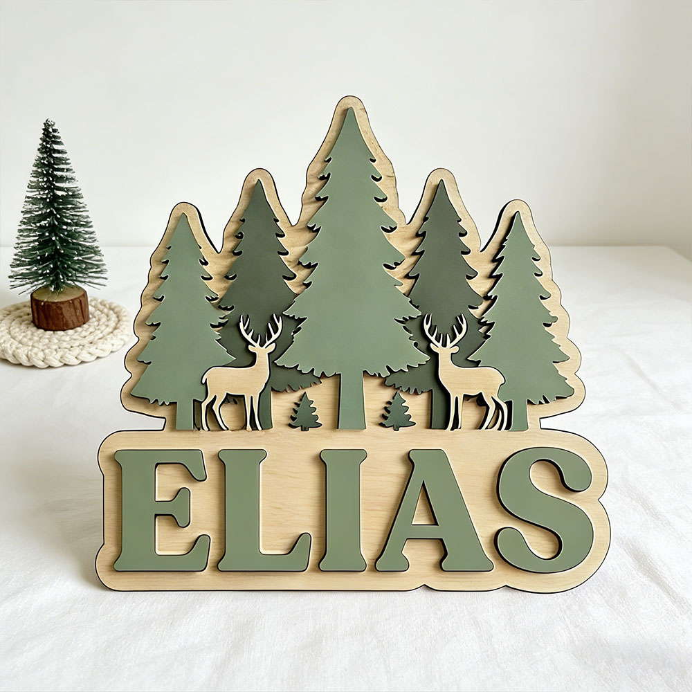 Baby Nursery Mountain Theme - Papan Nama Pintu Kayu Bertema Gunung