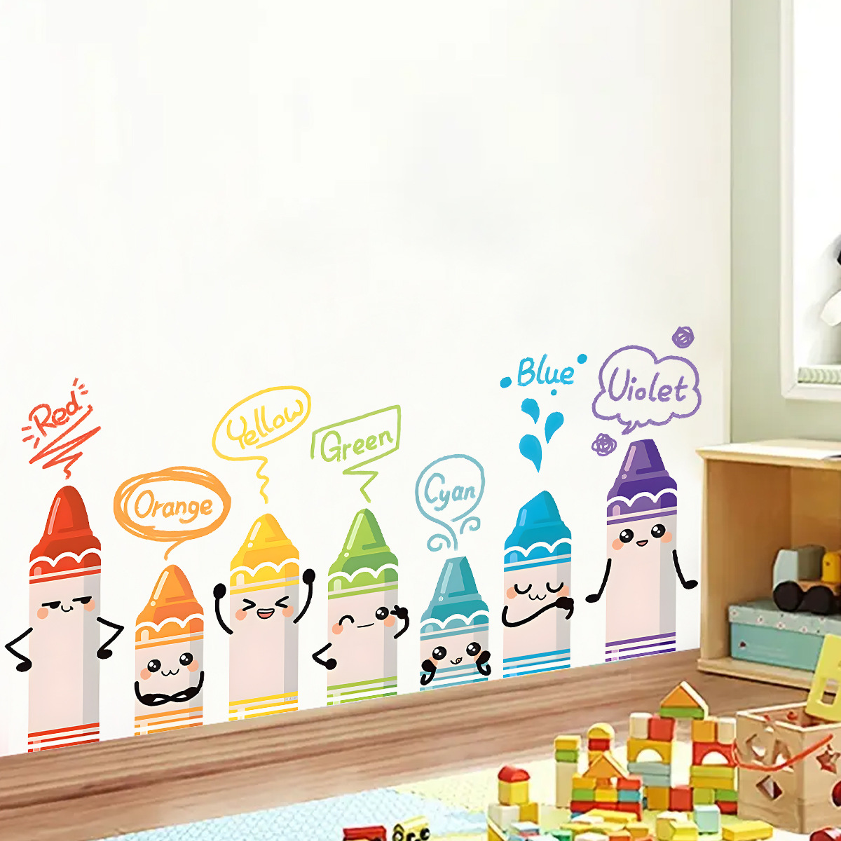 Baby Nursery Package - Stiker dinding pola krayon warna-warni lucu,