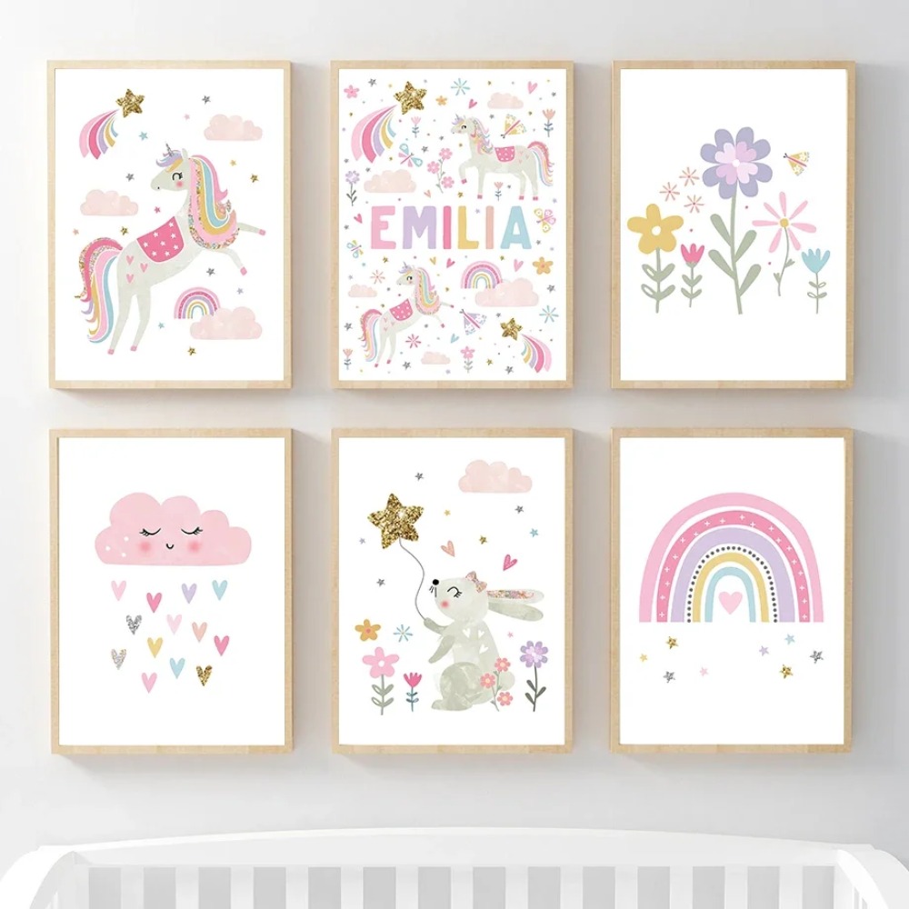 Baby Unicorn Nursery - Poster Lukisan Kanvas Seni Dinding Kamar
