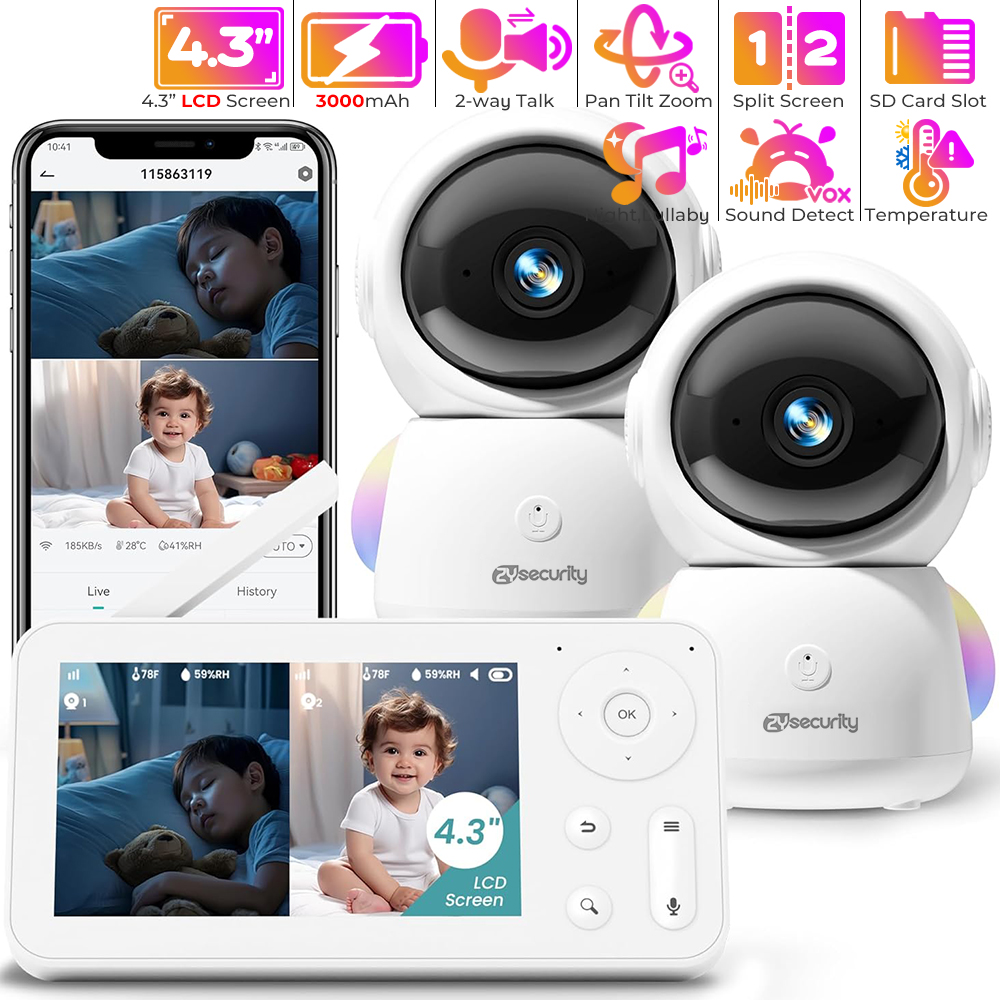 Baby Nursery Light - Monitor bayi 2K, dengan 2 kamera