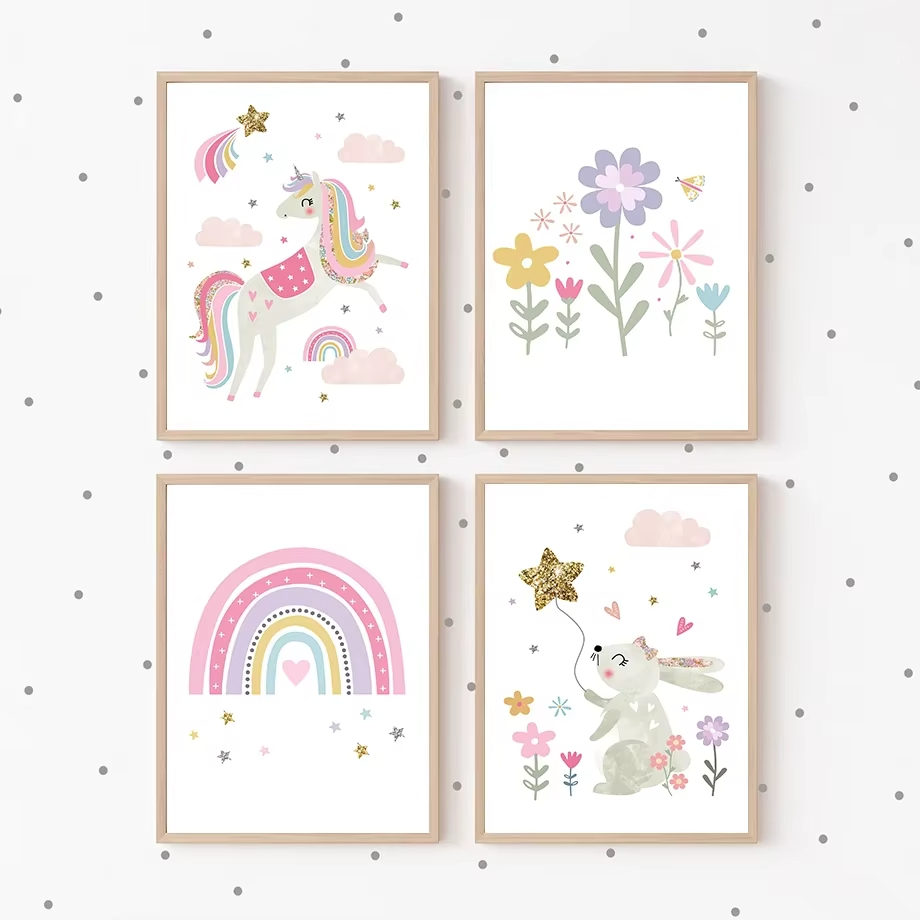 Poster Lukisan Kanvas Seni Din - Baby Unicorn Nursery ulasan dan harga
