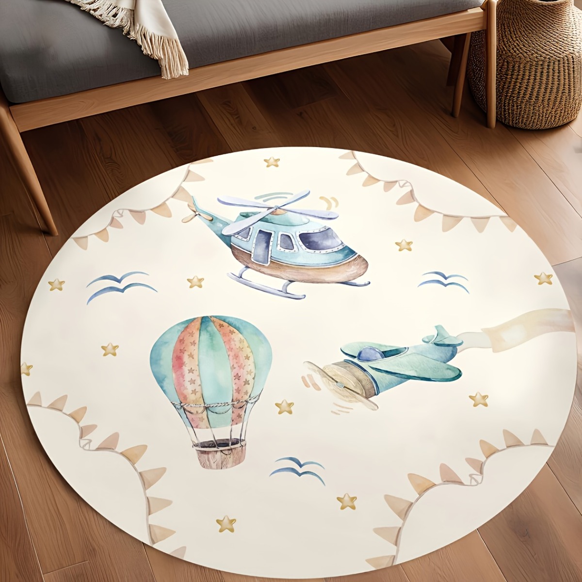 Karpet Bermain Bulat Motif Bal - Baby Nursery Hot Air Balloon ulasan dan harga