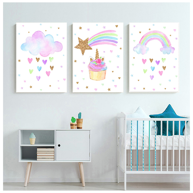 Seni Dinding Unicorn Pelangi C - Baby Unicorn Nursery ulasan dan harga