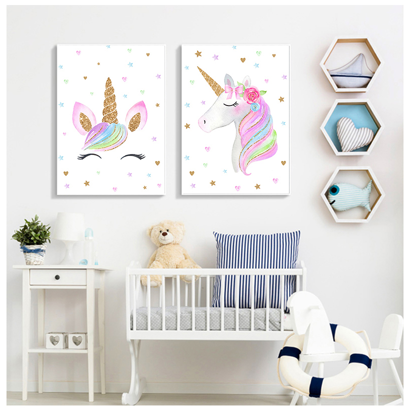 Seni Dinding Unicorn Pelangi C - Baby Unicorn Nursery ulasan dan harga