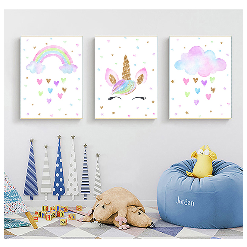Seni Dinding Unicorn Pelangi C - Baby Unicorn Nursery ulasan dan harga